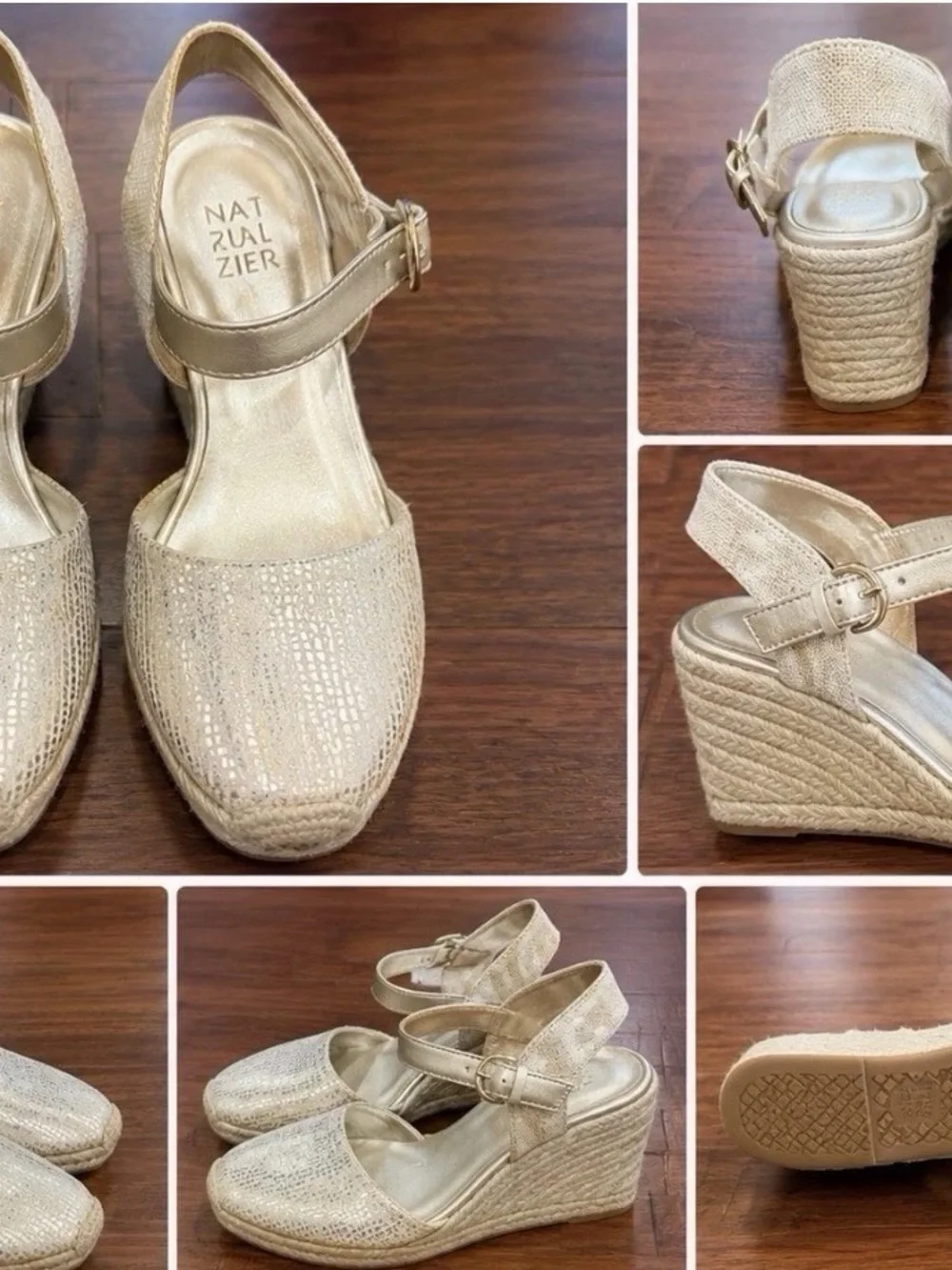 Naturalizer Metallic Gold Espadrille Wedge Sandals